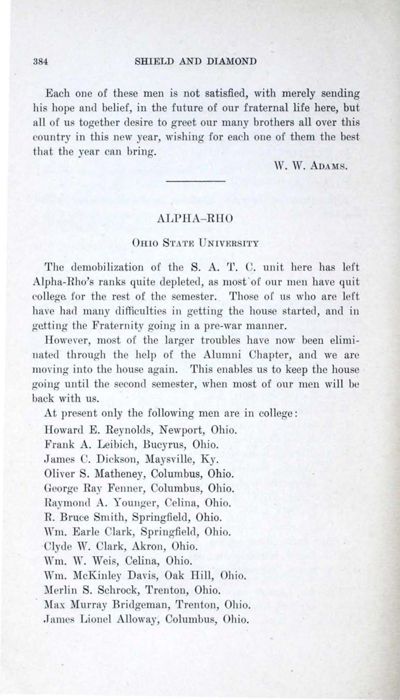 Alpha-Rho, February 1919